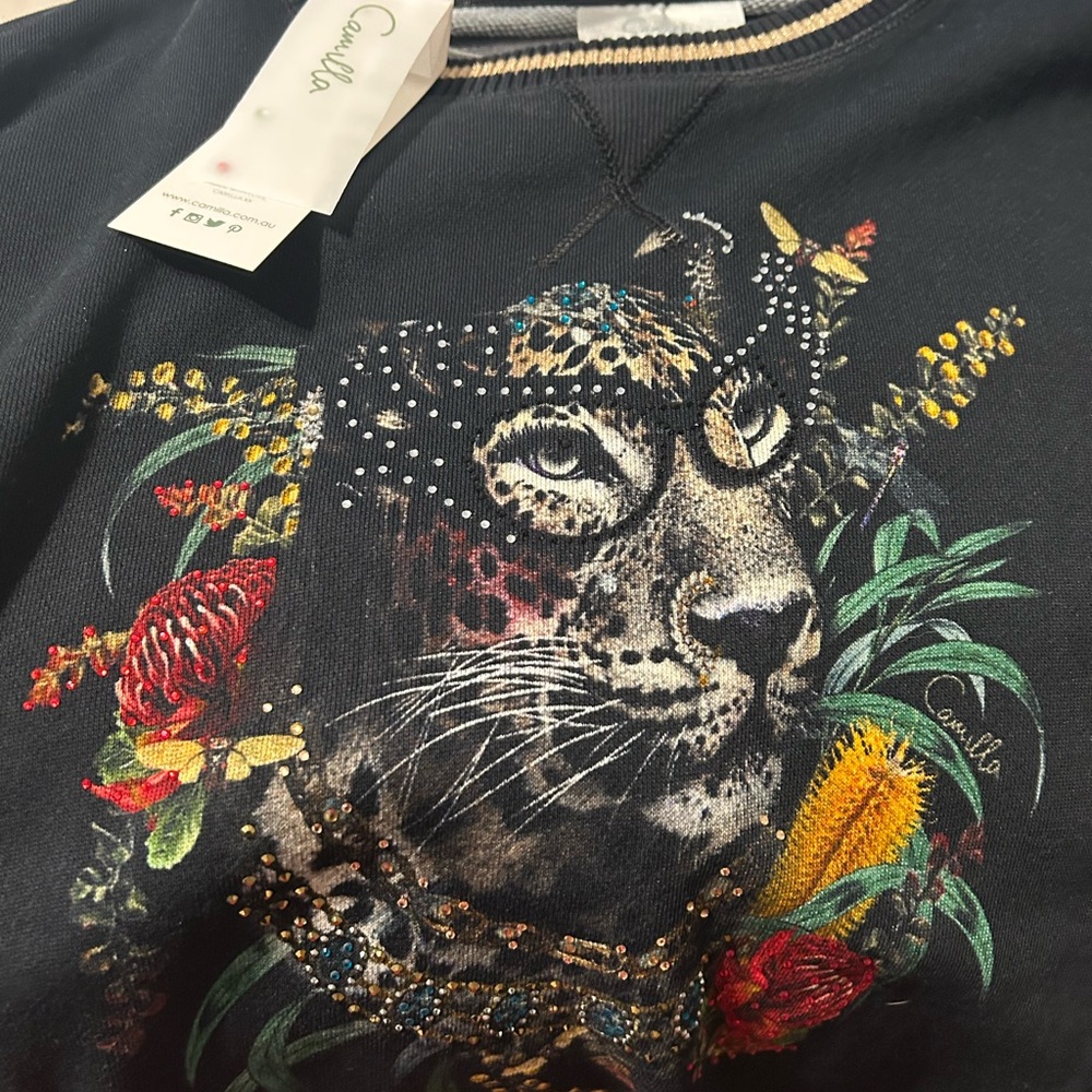 NWT CAMILLA ,  Large , Botanical Chronicles round neck embellished sweatshirt - Picture 2 of 9